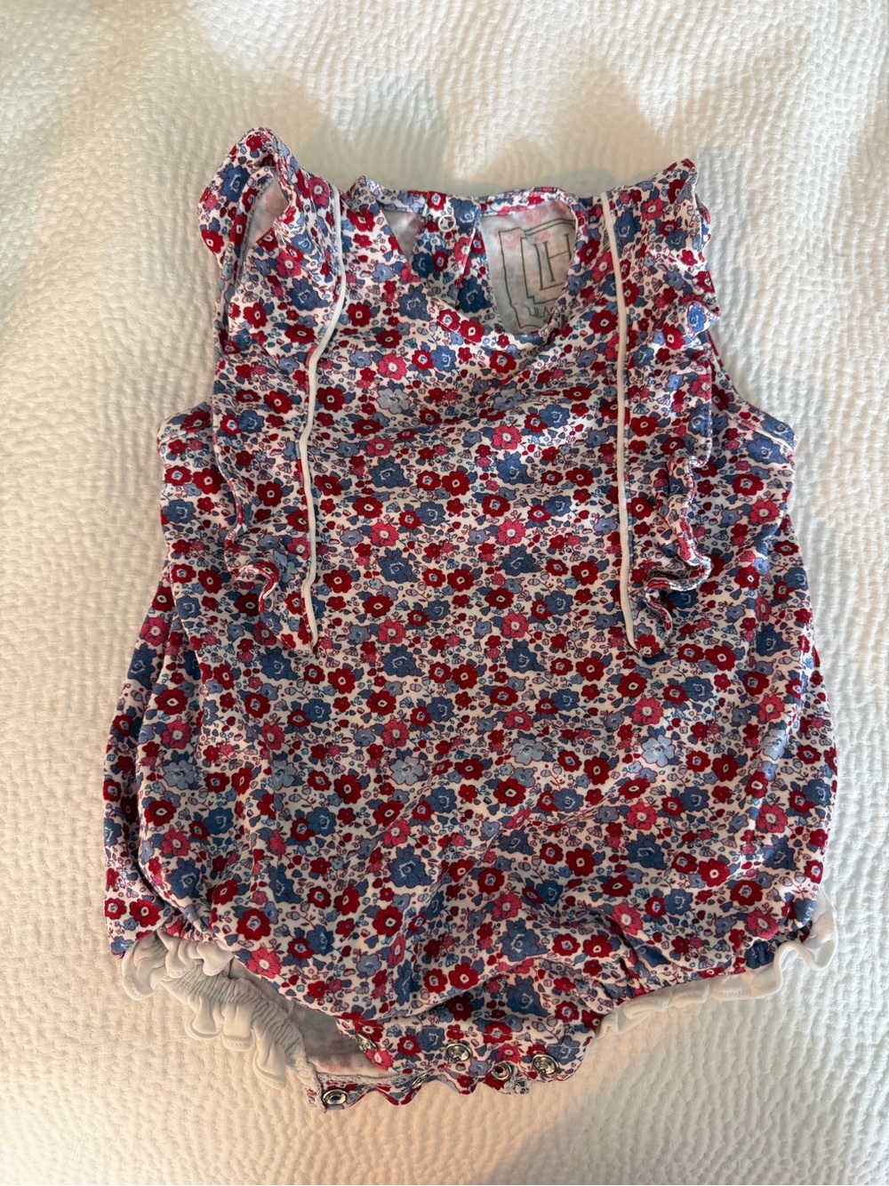 Sleeveless Floral Baby One-Piece Bodysuit - Red & Blue